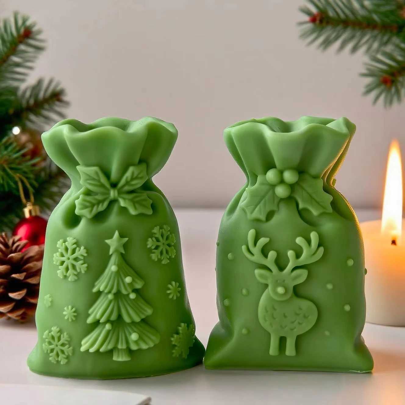 1pcs Christmas Gift Bag Shape Candle Handmade Aroma Decoration With Elk Trees Festive Gift Atmosphere Ornament Aromatherapy Wax C251015