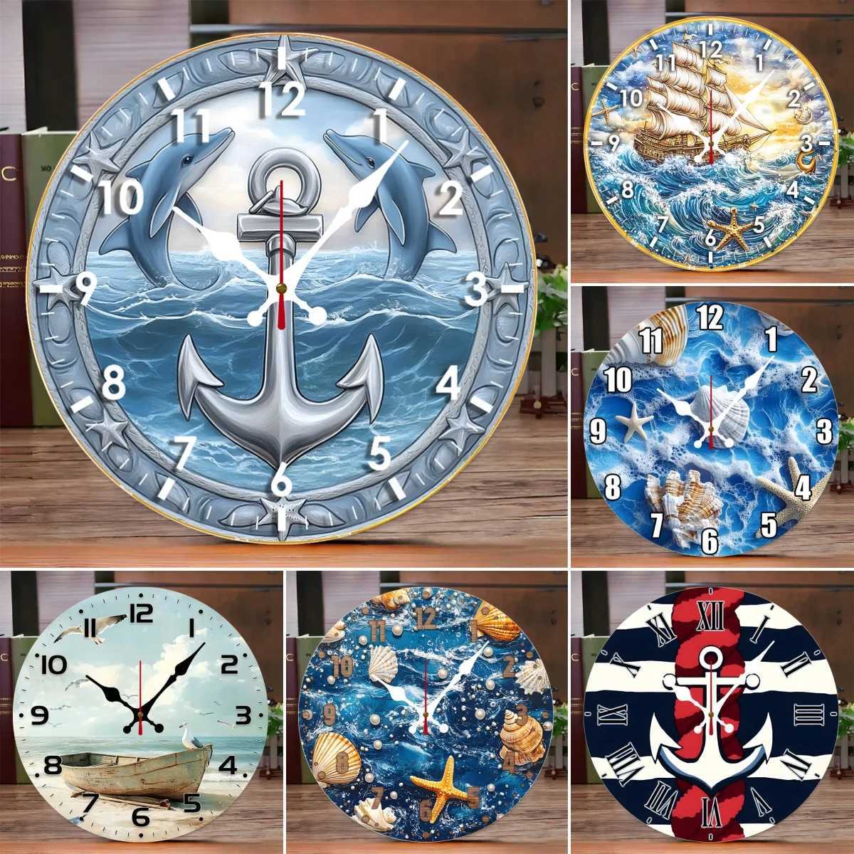 Dolphin Wooden Round Silent Hanging Wall Clock Suitable For Living Room Office Study Room Bedroom Home Decoration C251015