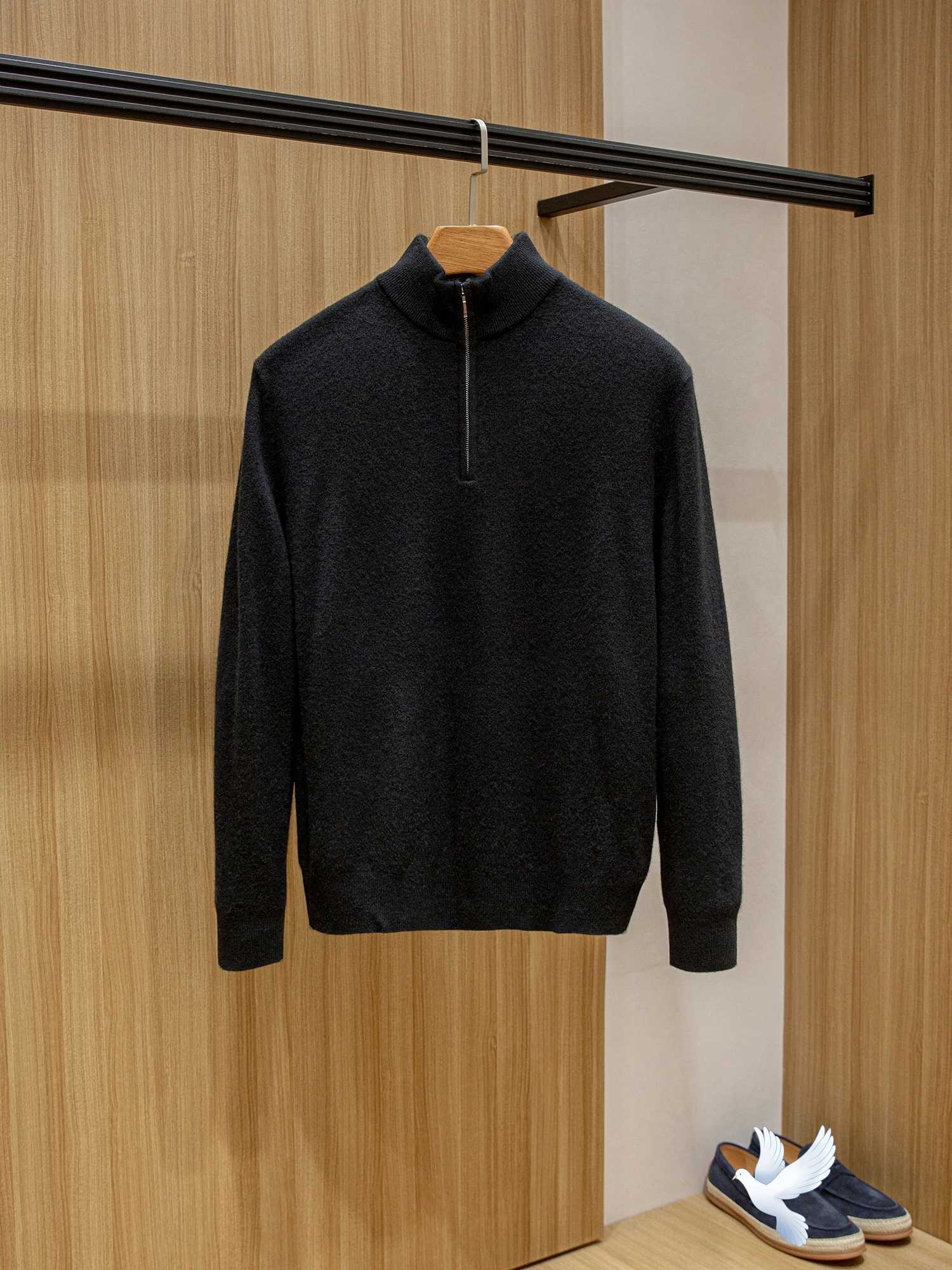 Mens Casual Cashmere Wool Blend Sweater Warm Slim Fit SemiZip StandUp Collar Knitted Winter Top J251015