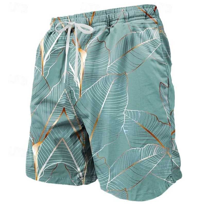 3D Printed Colorful Leaves Short Pants For Men Plant Stripes Pattern Beach Shorts Summer Casual Street Breathable Swim TrunksT251015