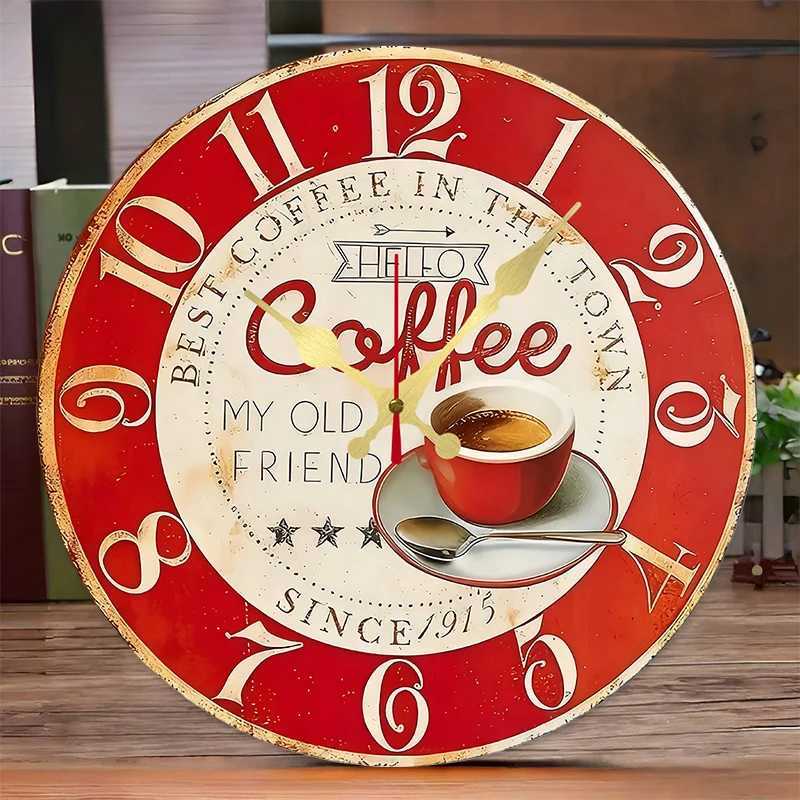 Coffee Themed Wooden Round Silent Hanging Wall Clock Suitable For Living Room Office Study Room Bedroom Home Decoration C251015