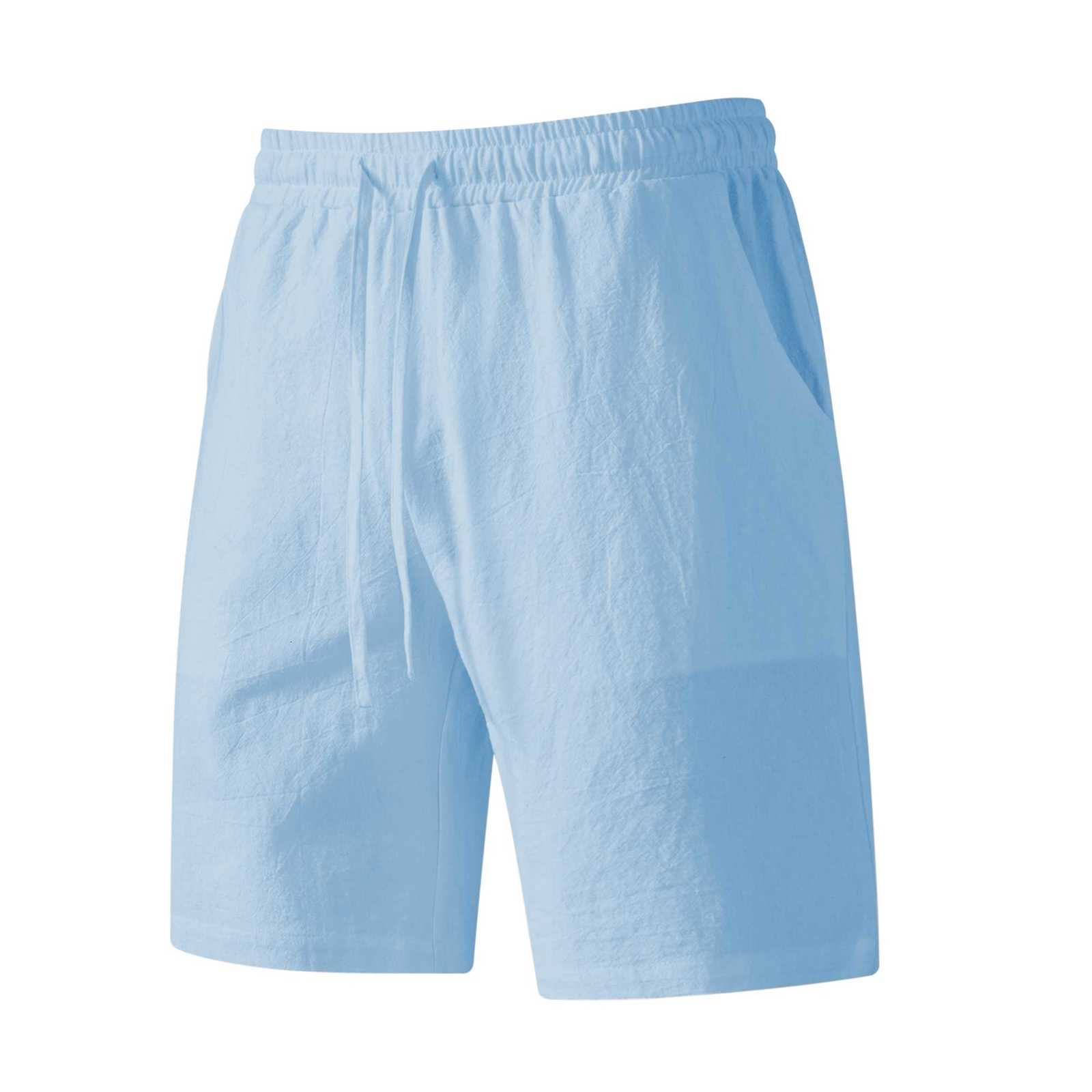 New Mens Summer Shorts with Pockets and Laces Solid Color Cotton and Linen Comfortable Breathable Outdoor Fashion BreathableT251015