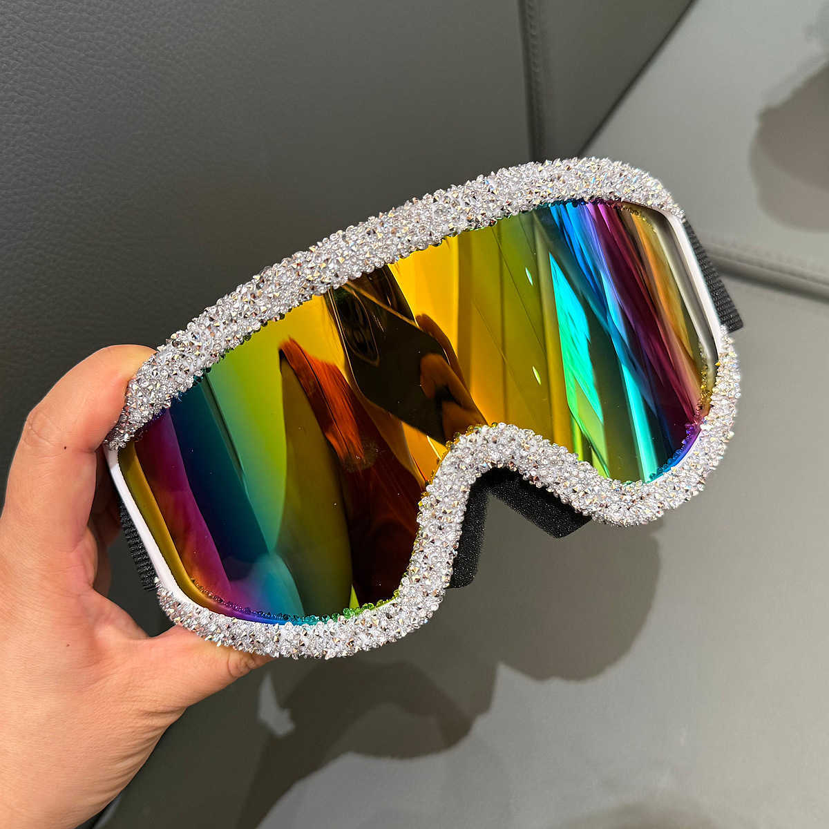 Luxurious Full Diamond Colorful Ski Sunglasses Windproof Dustproof Sponge Goggles Fashion Theme Party Large Frame Sunglasses H251015
