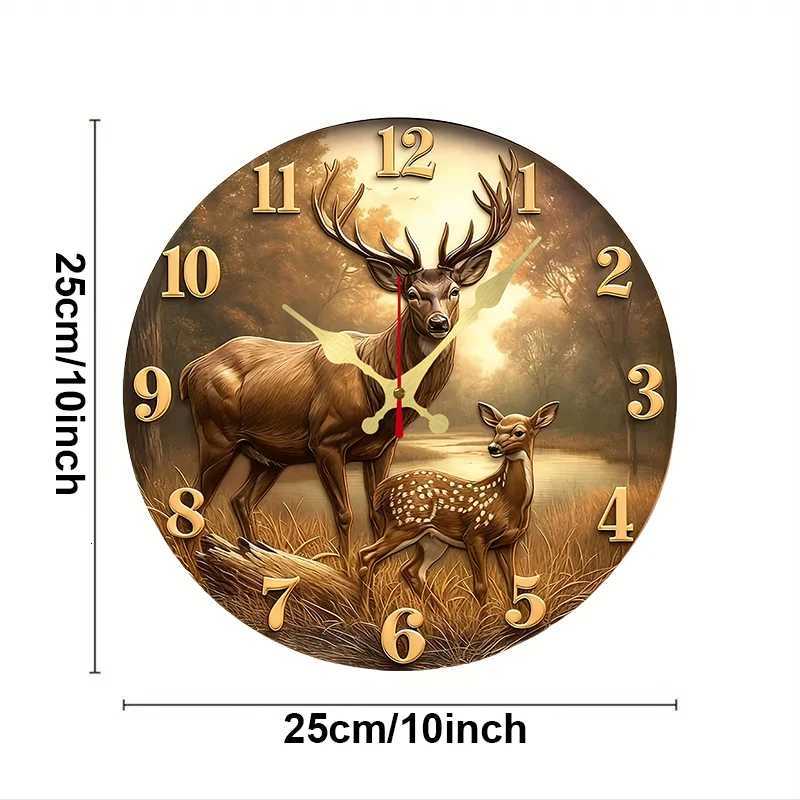 Deer Fawn Forest Wooden Round Silent Hanging Wall Clock Suitable For Living Room Office Study RoomBedroom Home Decoration C251015