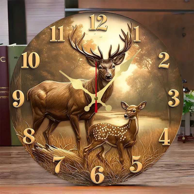 Deer Fawn Forest Wooden Round Silent Hanging Wall Clock Suitable For Living Room Office Study RoomBedroom Home Decoration C251015