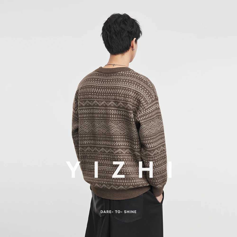 Fashion Mens Knitwear 2025 Autumn Winter New Season Lazy Fair Isle Contrast Retro Loose Crewneck Sweater Pullover J251015