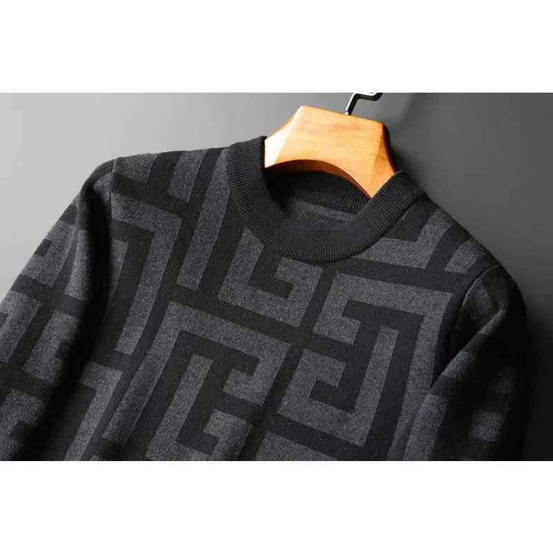 New Arrival Wool Pullover Mens Sweaters Luxury Long Sleeve Computer Knitted Round Collar Casual Geometric Male Sweaters 4XL J251015