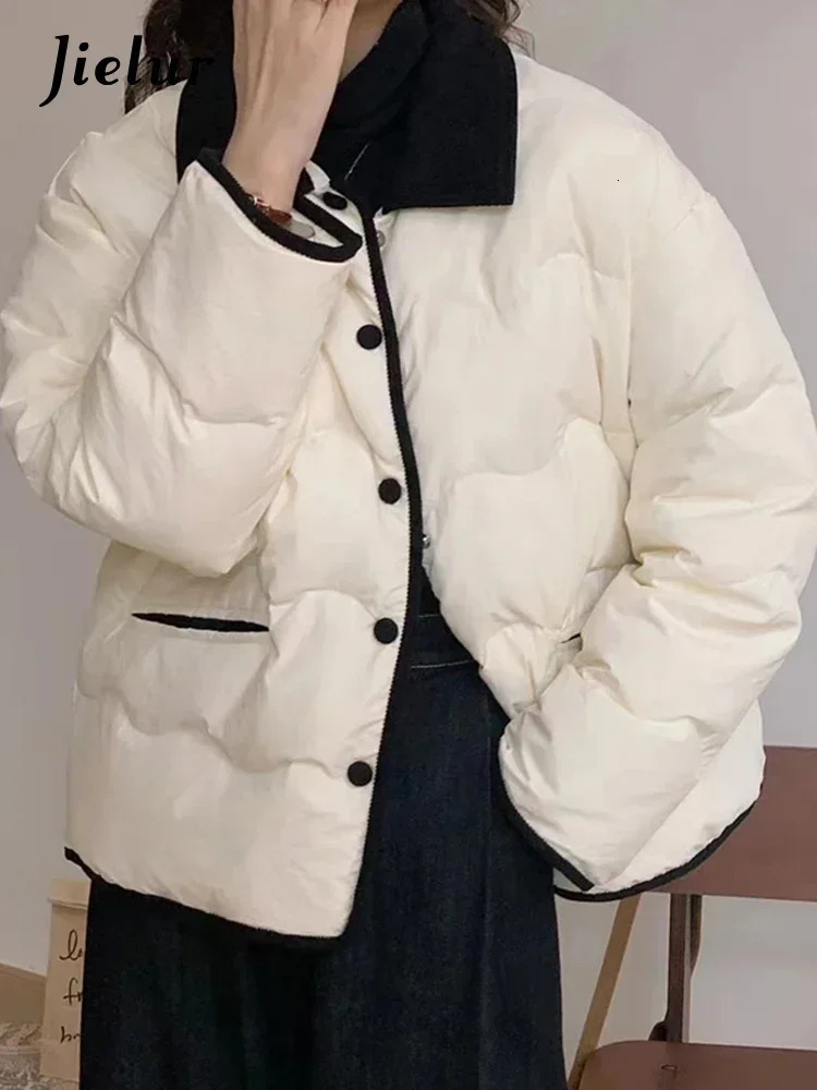 Jielur Ins Contrast Color Chic Button Loose Corduroy Women Parkas Fashion Pockets 5colors Single Breasted Casual Female Parkas 251030