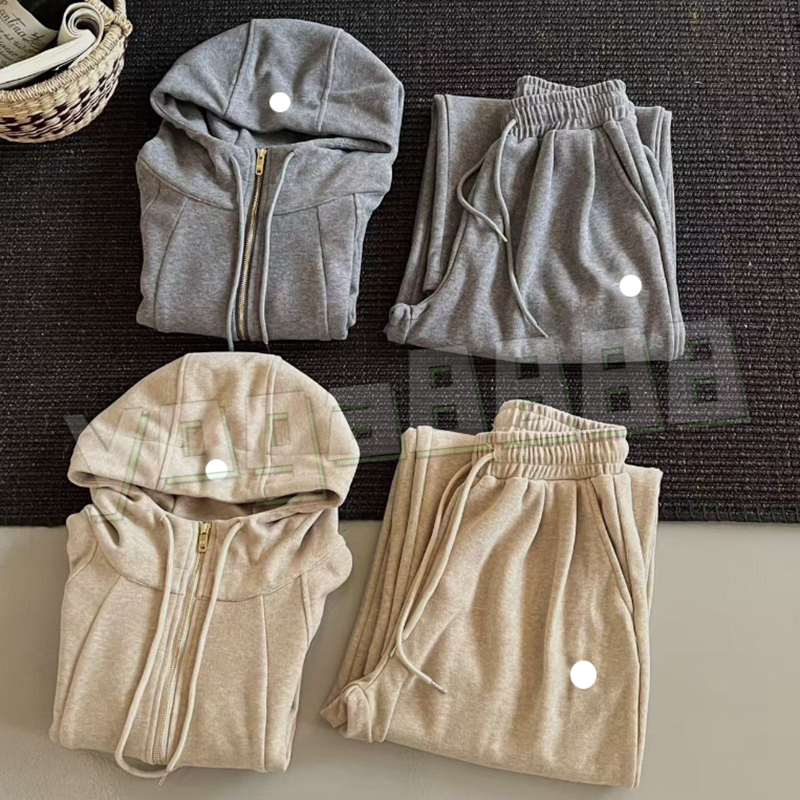 Designer Womens Yoga Jacket Set Full Zipper Up Hoodie Sports Hoodie Hooded Sweatshirt Casual Loose Yoga Pants Wide-Leg Sweatpants Drawstring Jogger Pant Gym Sets