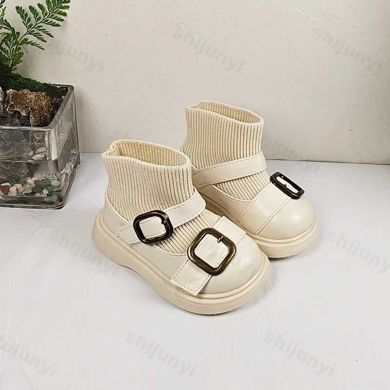 Girl Elastic Sock Boots 2025 Autumn Fashion Soft Sole Children Shoes Nonslip Versatile Princess Leather Shoes Kids Casual ShoesT251015