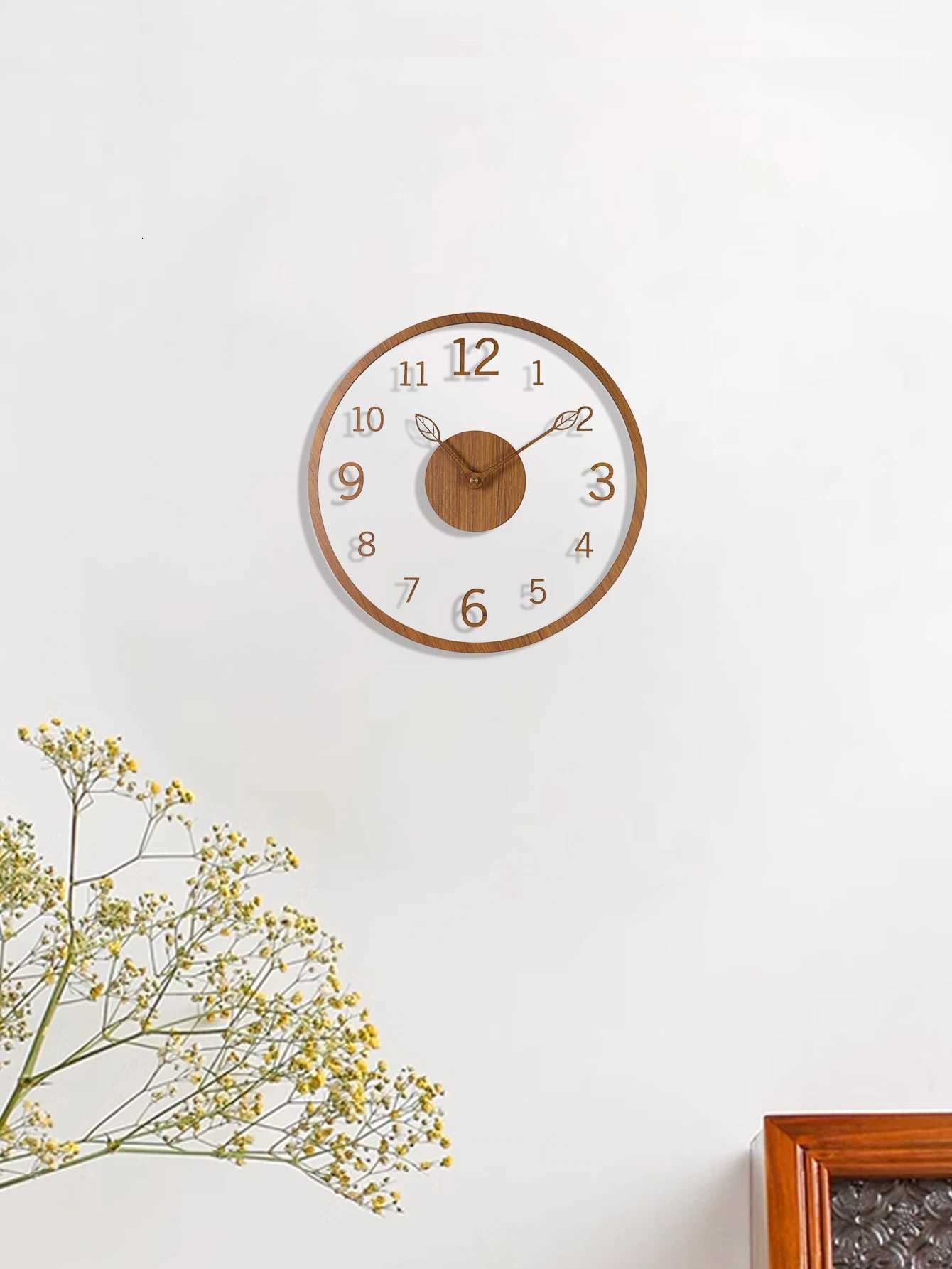 minimst wall clock tree leaf pointer wood grain wall clock silent living room bedroom office and holiday de C251015