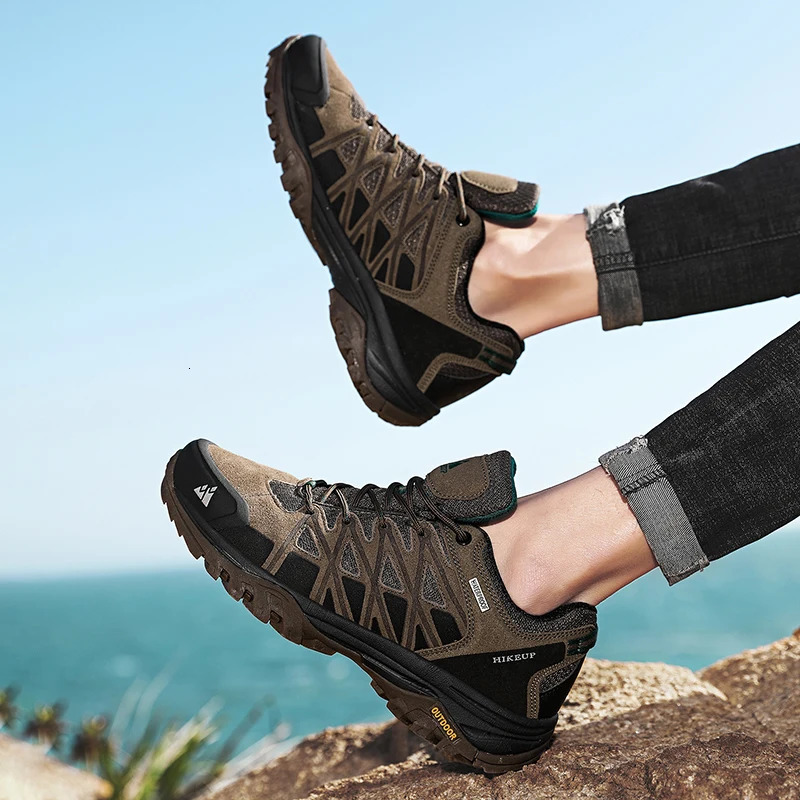 HIKEUP Arrival Mens Hiking Shoes Breathable Lace Up Trekking Male Cushioning Outdoor Climbing Tourism Sneakers for Men 251010