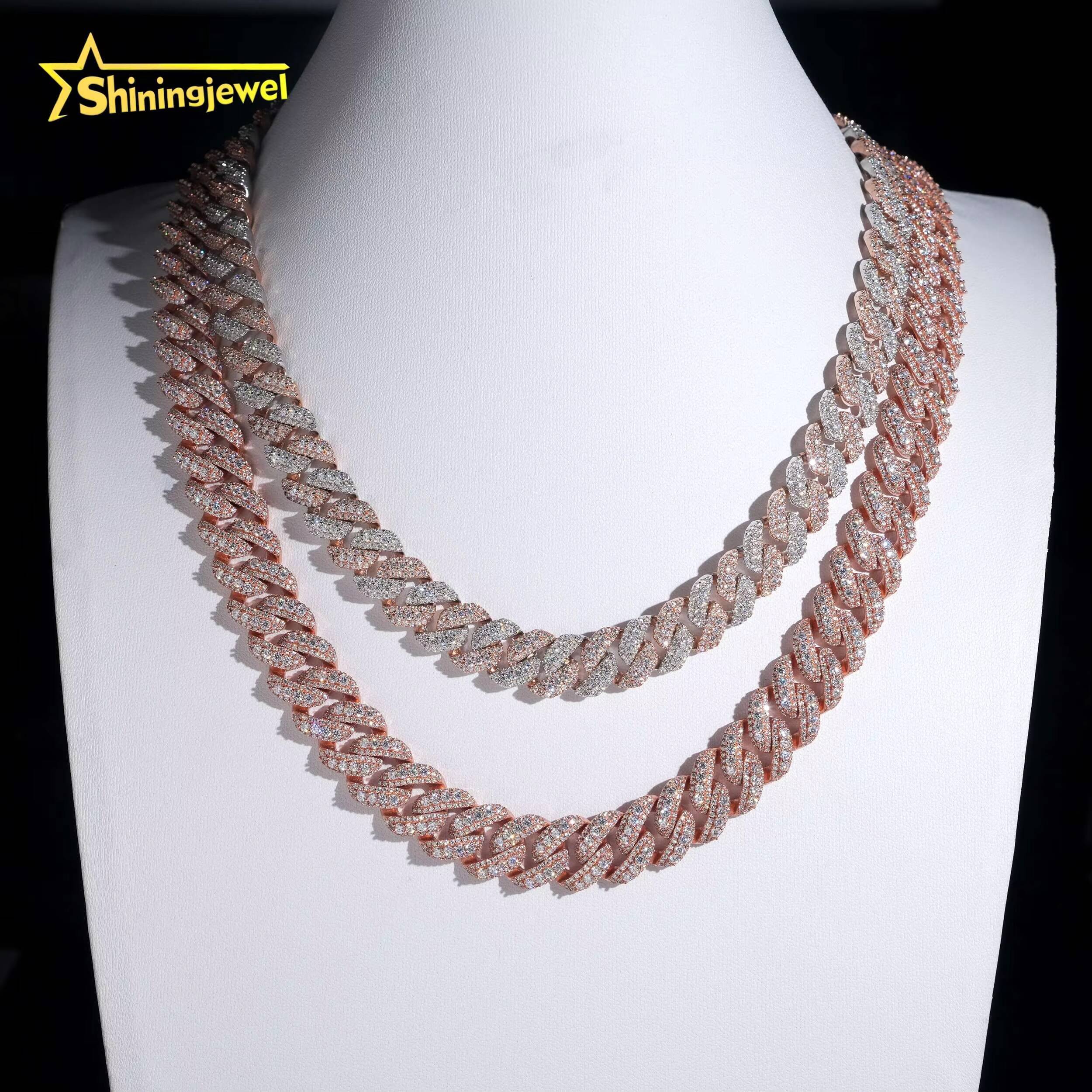 15mm Rose Gold Plated Cuban Link Chain 925 Silver VVS Moissanite Bracelet Iced Out Hip Hop Jewelry Diamond Necklace