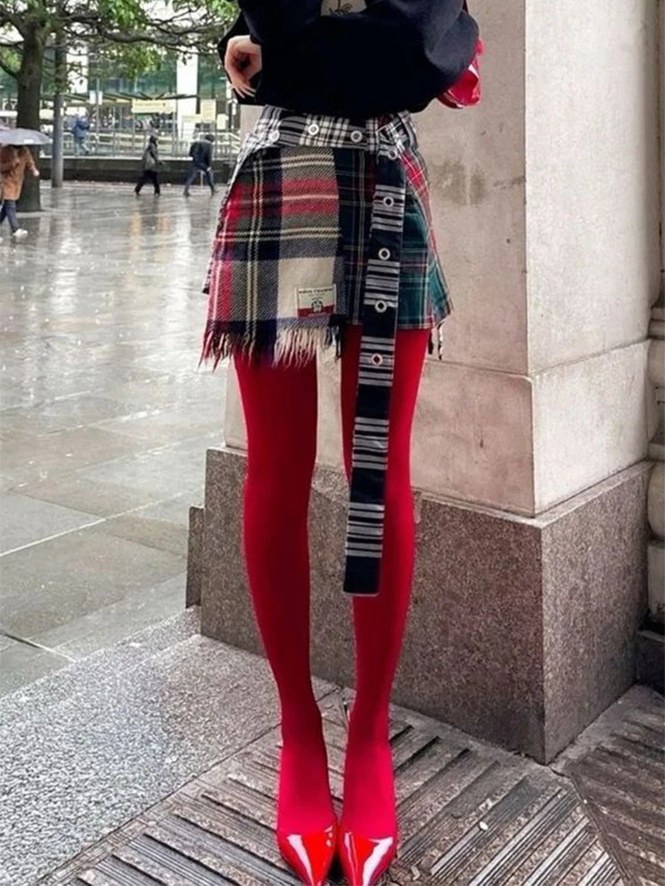 Trendix Red Stockings Women Bodycon Super Elastic See Through Lace Pantyhose Autumn Sexy Slim Elegant Burgundy Tights Winter 251015