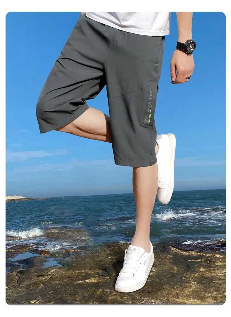Mens work pants knee length pants zippered pockets summer shorts hiking and jogging elastic waist sportswearT251015