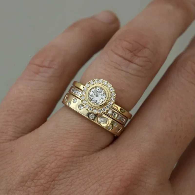 Exquisite Gold Color Rings for Women Square Round White Stone Rings Set Jewelry Party GiftXJ251015