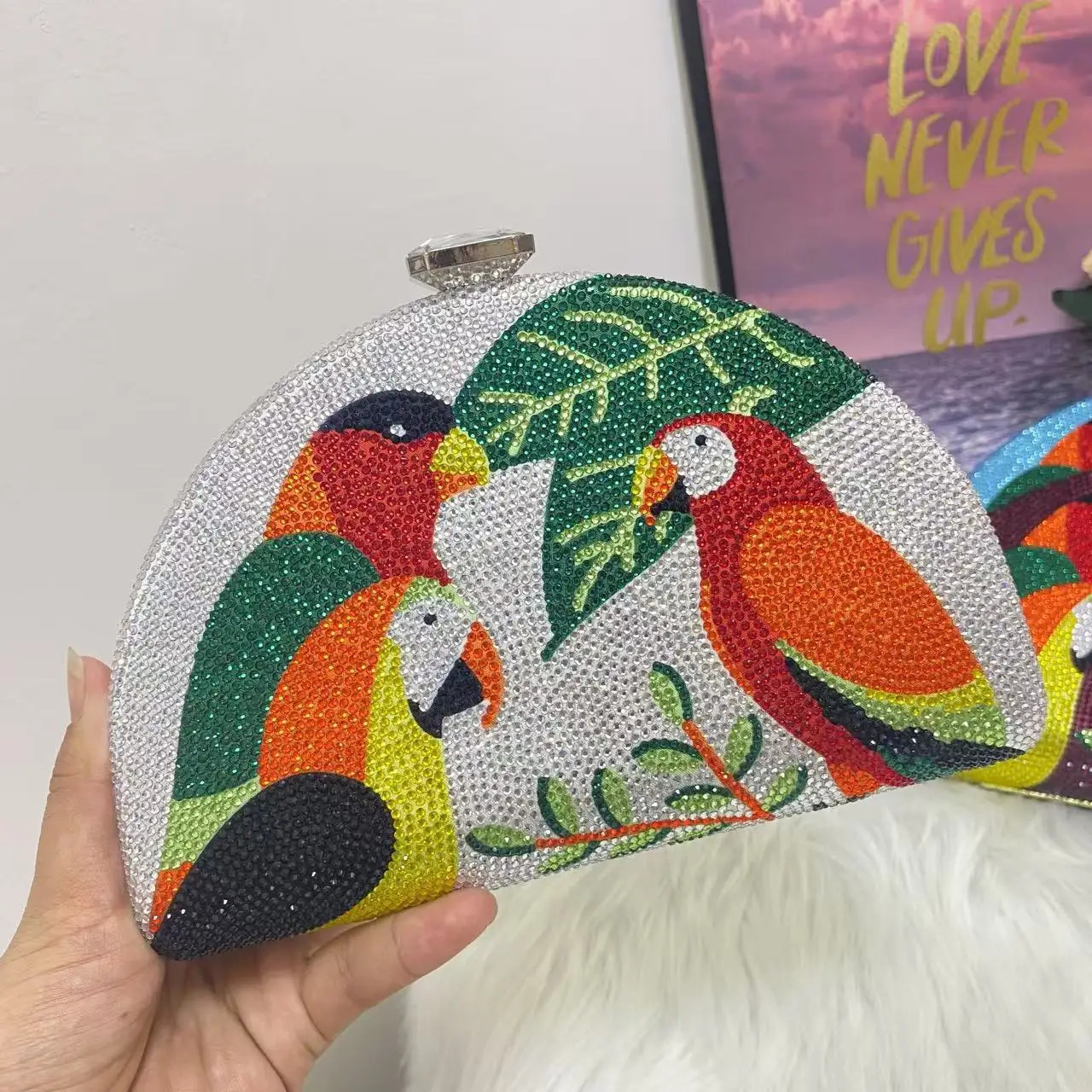 Multicolored Parrot Diamond Evening Bag Crystal Clutch Purse Cocktail Prom Bird Party Handbags Shoulder 251014