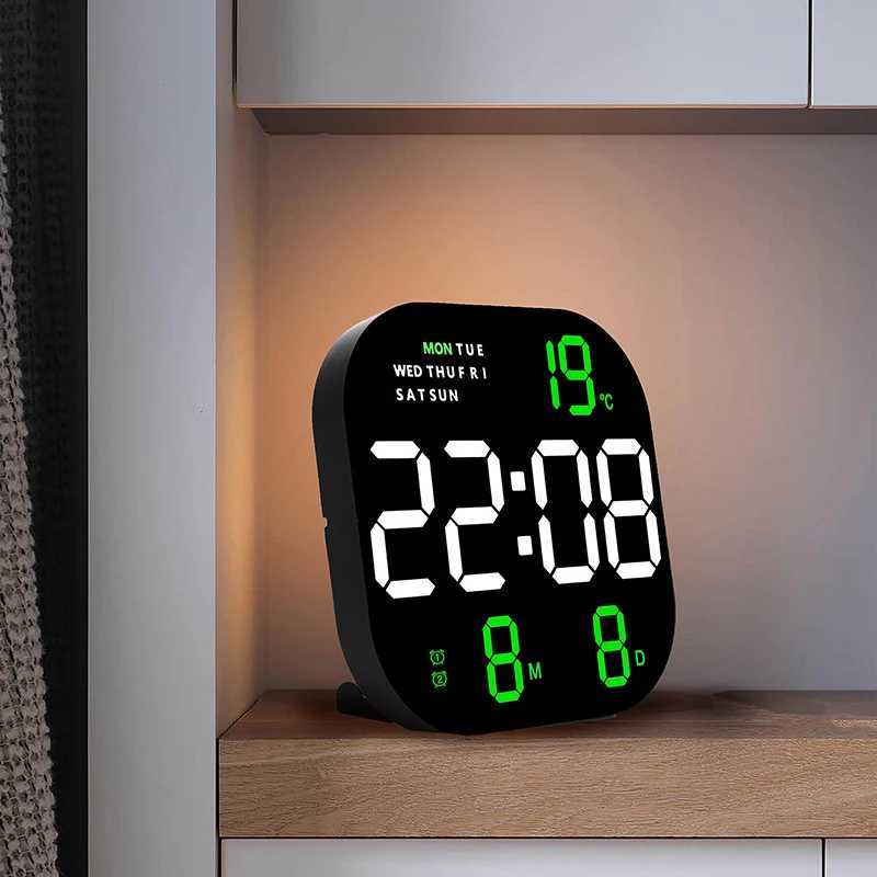 Digital Wall Clock Remote Control Temperature Date Week Display Memory Mode Desktop Clock Dual Alarms LED Clock Room Decor C251015