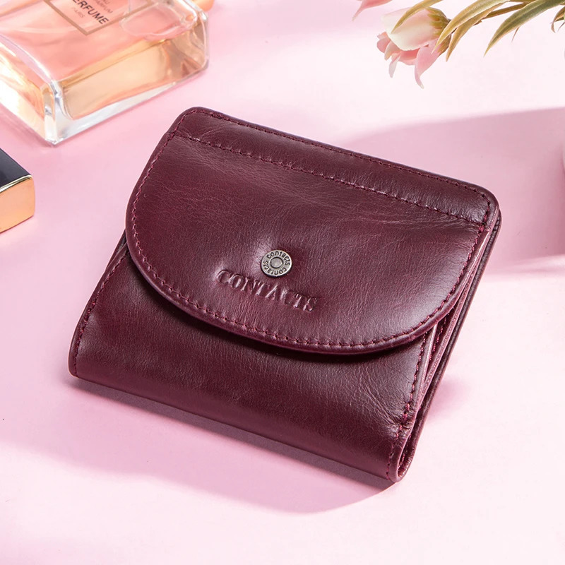 CONTACTS Genuine Leather Short Wallets for Women Fashion Card Holder Money Clip Coin Purse Female Mini Wallet Womens Bag 251014