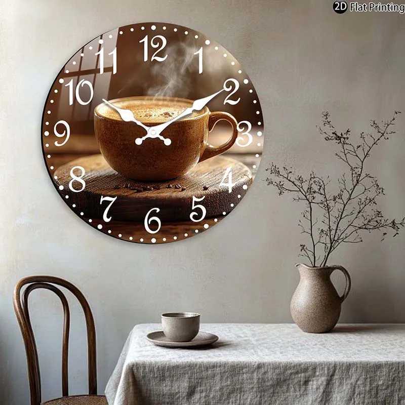 Wooden Silent Wall Clock Coffee cup with steam clock face Quartz Clocks FarmhouseOfficeIdea ChristmasHalloweenNew Year Gift C251015
