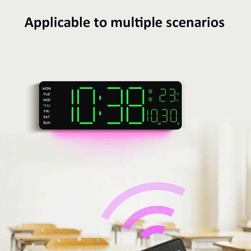 13 Large Digital Alarm Clock with Remote Control 11Color Dynamic RGB Display LED Multicolor Ambiance Wall Clocks Room Decor C251015