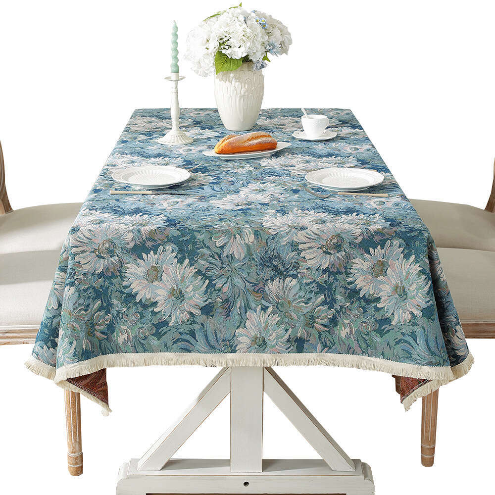 Luxury Designer New Oil Painting Style TV Cabinet American Jacquard Cotton Linen Cover Home Rectangular Tablecloth