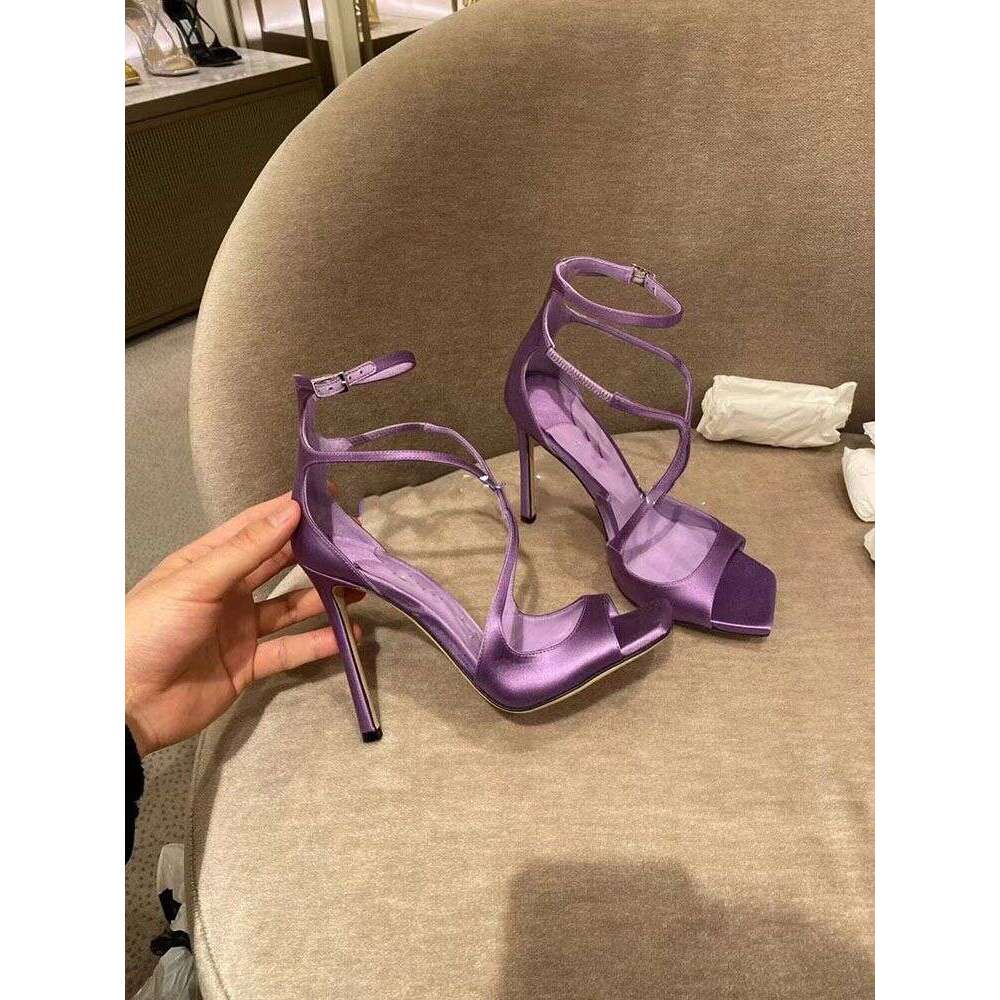 One-Strap Purple Stiletto Sandals Open Toe Sexy Satin