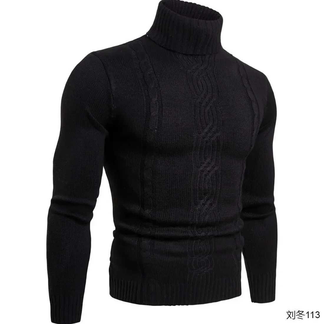 2024 European and American Mens Thickened Highneck Sweater Autumn and Winter Trendy Longsleeved Knitted Shirt J251015