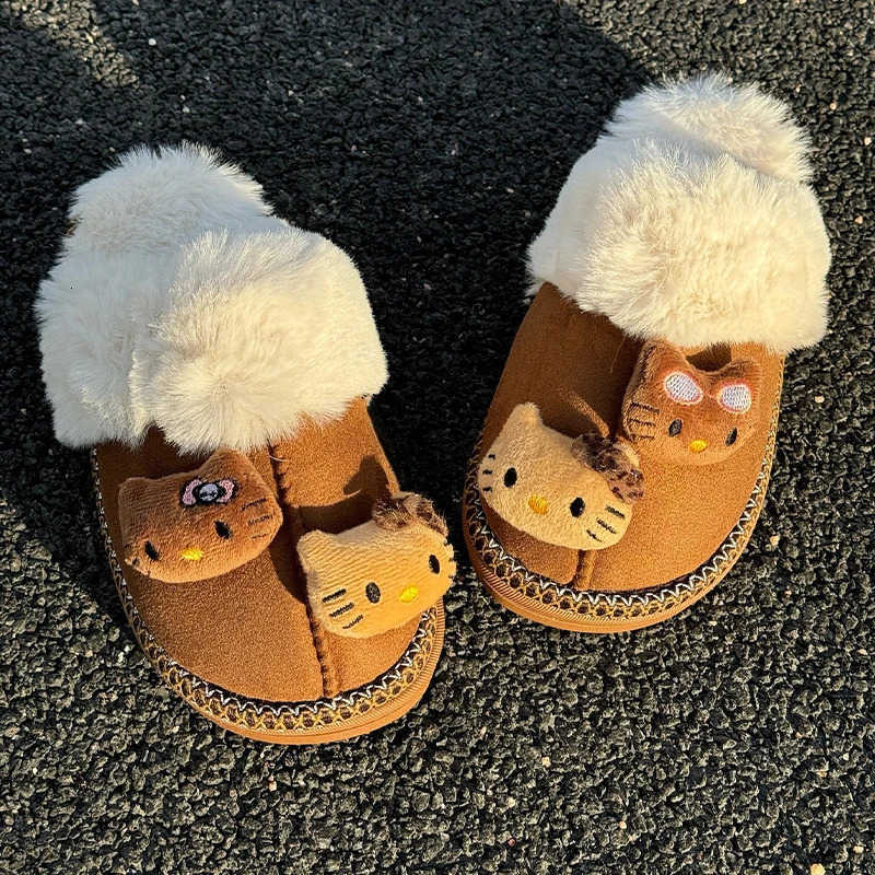 Sanrio Hello Kitty Plush Slippers Warm Winter Indoor Brown Slippers Flat Casual NonSlip Girl Home Shoes Warms Cotton Slippers L251015