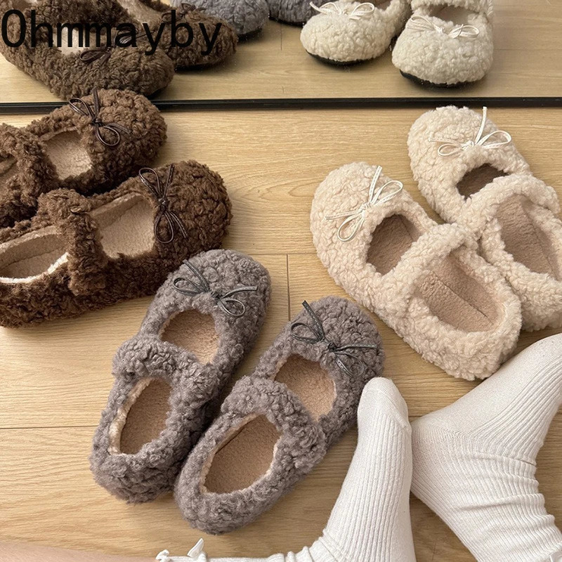 Furry Women Flats Shoes Comfort Round Toe Soft Sole Shoes Outdoor Warm Short Plush Shoes For Winter 251013