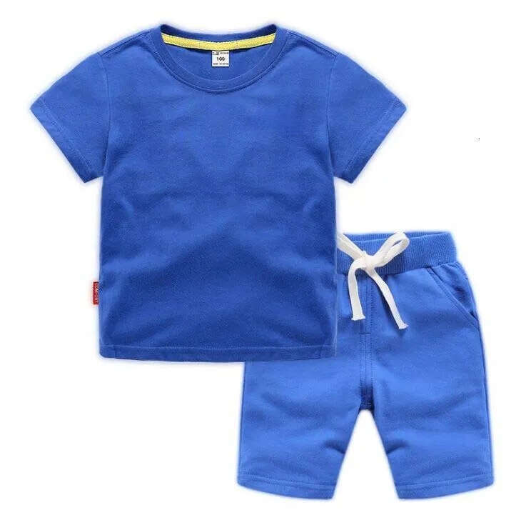 2pcs Kids Brand Clothing Sets Summer Baby Boy Sport Outfits Children 100% Cotton Blue T-Shirt Shorts Set for Toddler Girls
