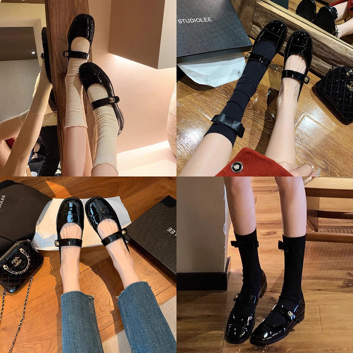 French school style classic and versatile, round-toed, shallow-cut, one-shoulder, thick-heeled Mary Jane single shoes, women's small leather shoe
