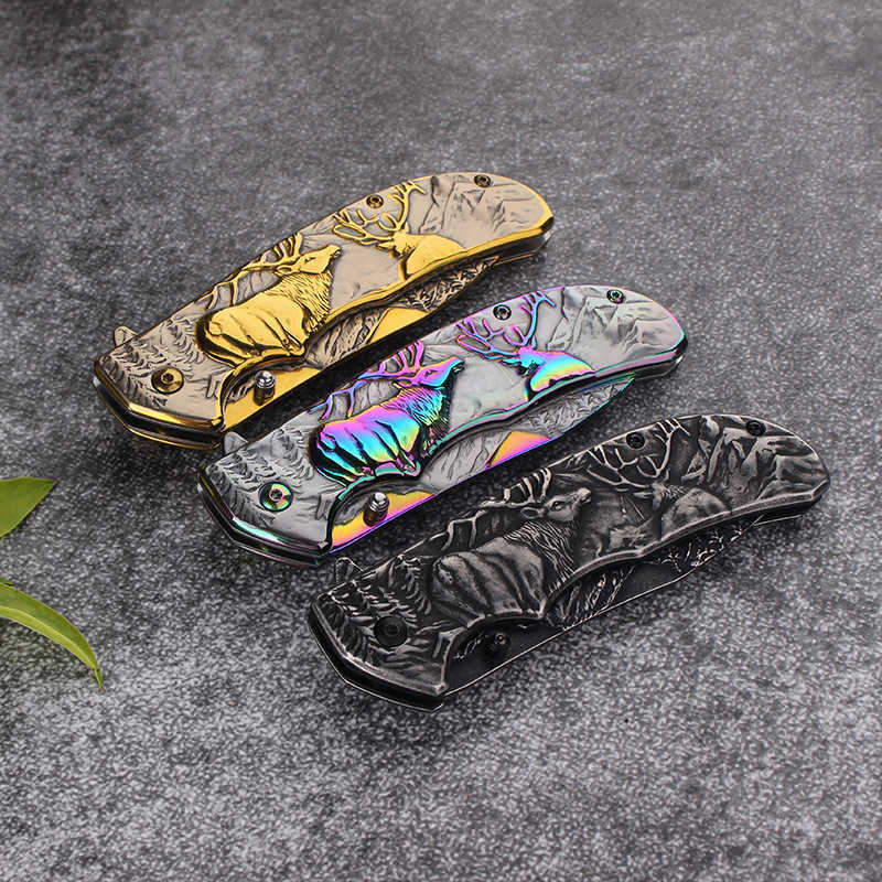 Outdoor Stone Wash Folding Knife Portable Knife Camping Survival High Hardness Precision Pressed Relief Folding Knife Outdoor Fruit Knife H251015