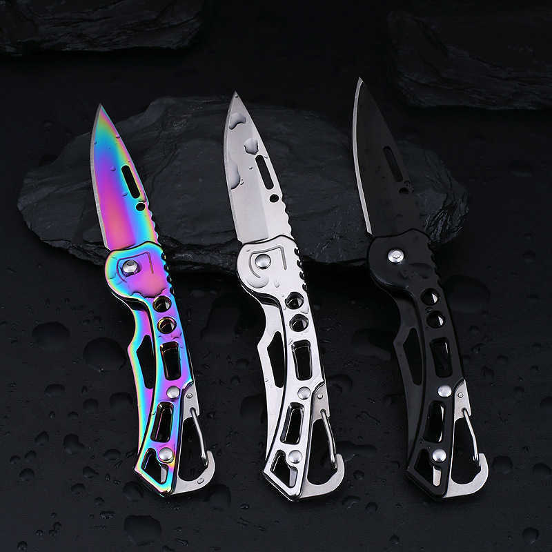 Iridescent Folding Pocket Knife Stainless Steel Portable Keychain Pendant Multifunctional Pocket Knife H251015