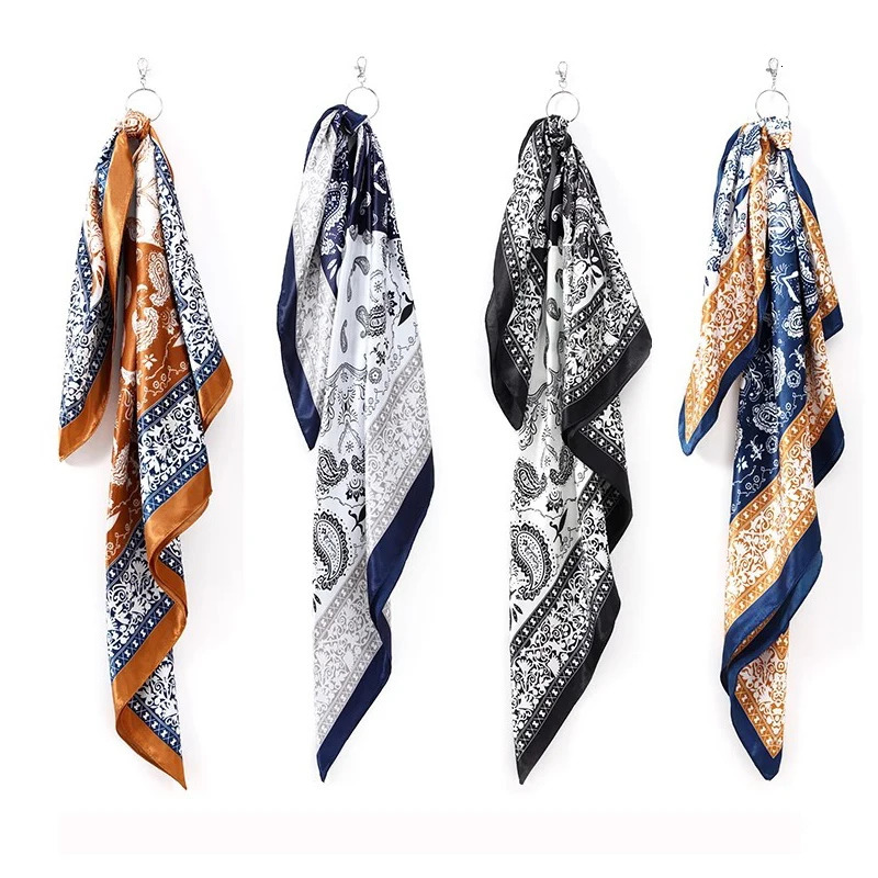 Retro Cashew Flower Square Hijab Scarf Hiphop Scarf Pants Scarf 60cm Simulated Silk Scarf Neckband for Men and Women Hair With 251014