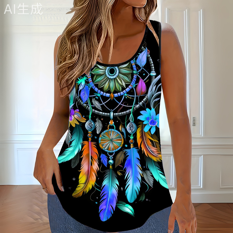 Women's Allover Print Tank Tops Sleeveless Boho Cami for Women Summer Casual Streetwear Plus Size S-XXL-CF40698