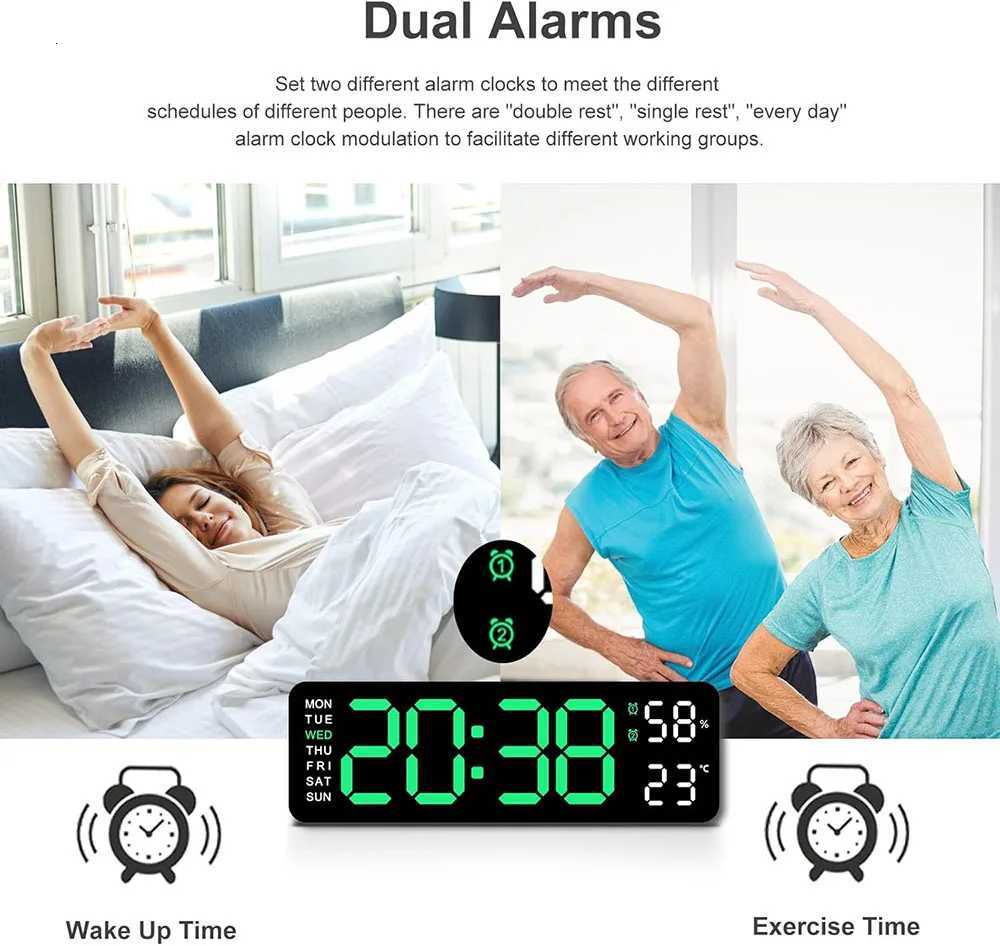 12 Inch Smart Mute LED Electronic Night Alarm Wall Clock Modern Desk Clock Minimst Thermometer Calendar Time Cube Home Decor C251015