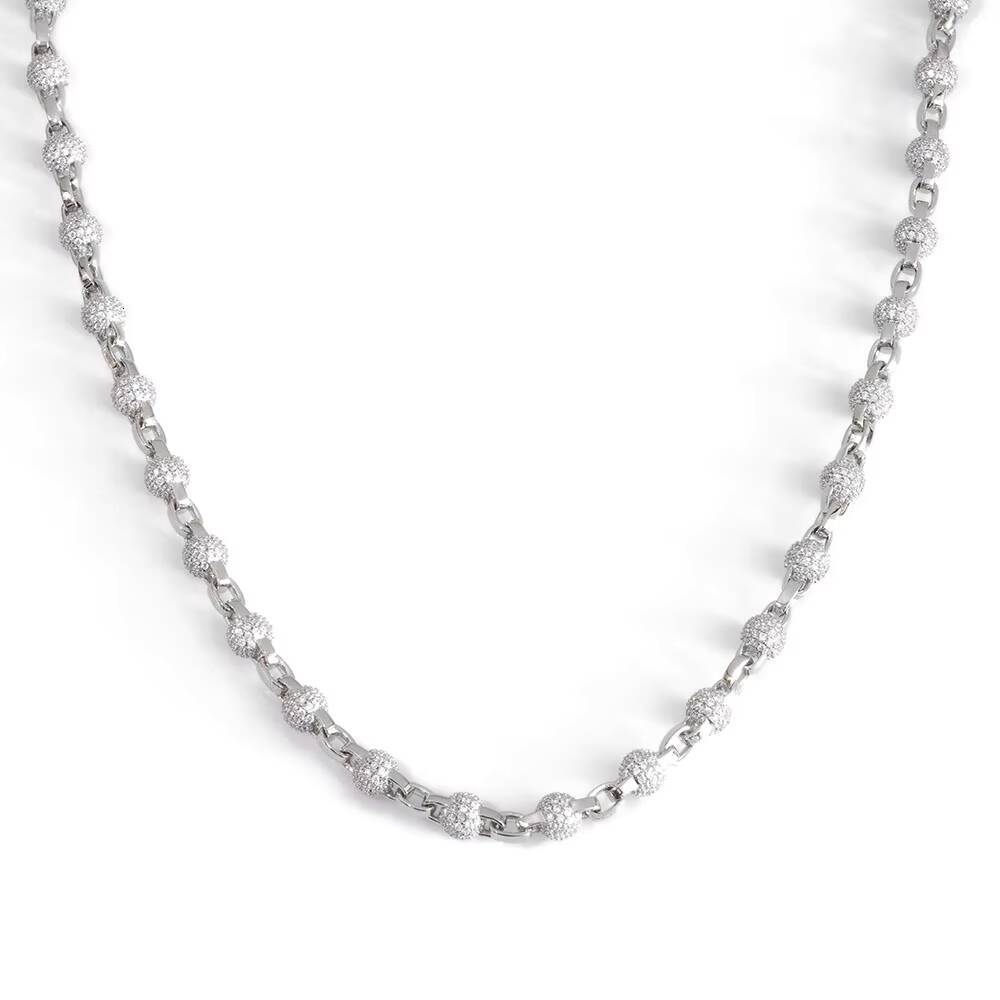 NUOYA Hip Hop Jewelry 4mm Round Bead Choker Necklace Full Pave Iced Out Moissanite Diamond Link Chain Gold Plated Necklace for Women Designer