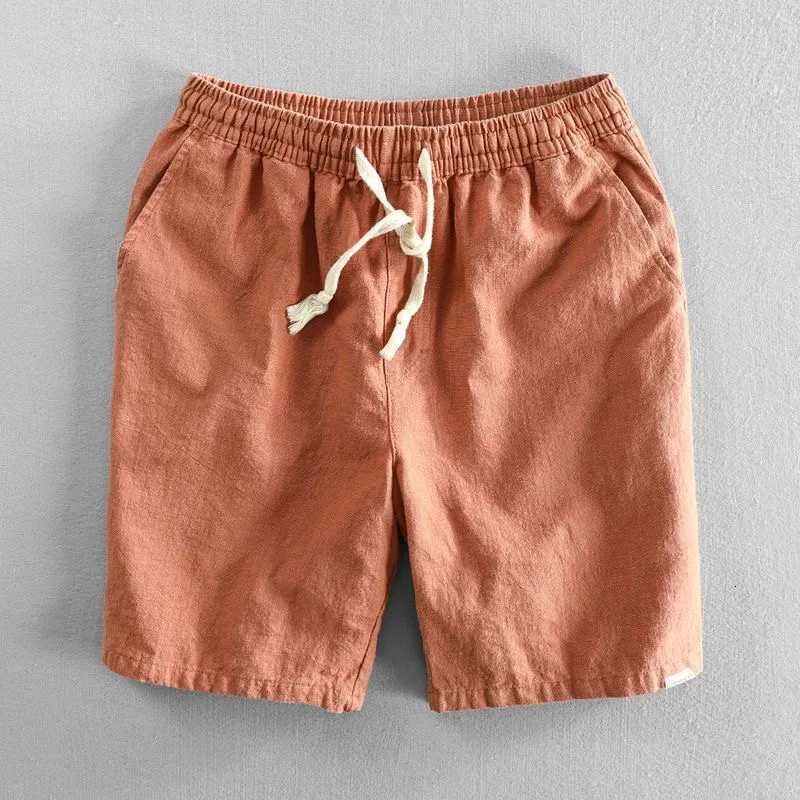 Summer Mens Casual Cotton Linen FivePoint Pants Elastic Home Work Wear Resistant Breathable MidPants Linen Beach ort PantsT251015
