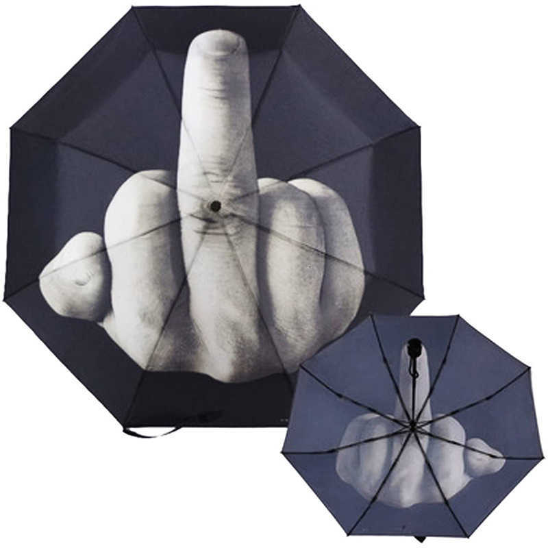 Personalized creative middle-finger umbrella, fully automatic three-fold umbrella, funny way of showing disdain towards students
