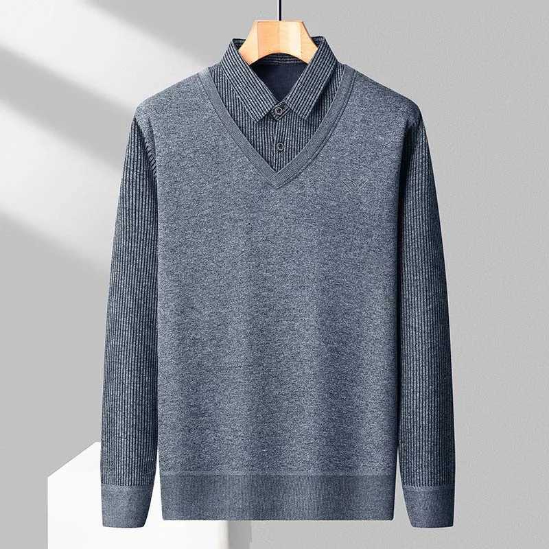 Male Fleece Polo Shirt Mens Pullover Autumn Winter Tshirt Collar Sweaters Cold Blouse Navy Blue Khaki Korean Clothing J251015