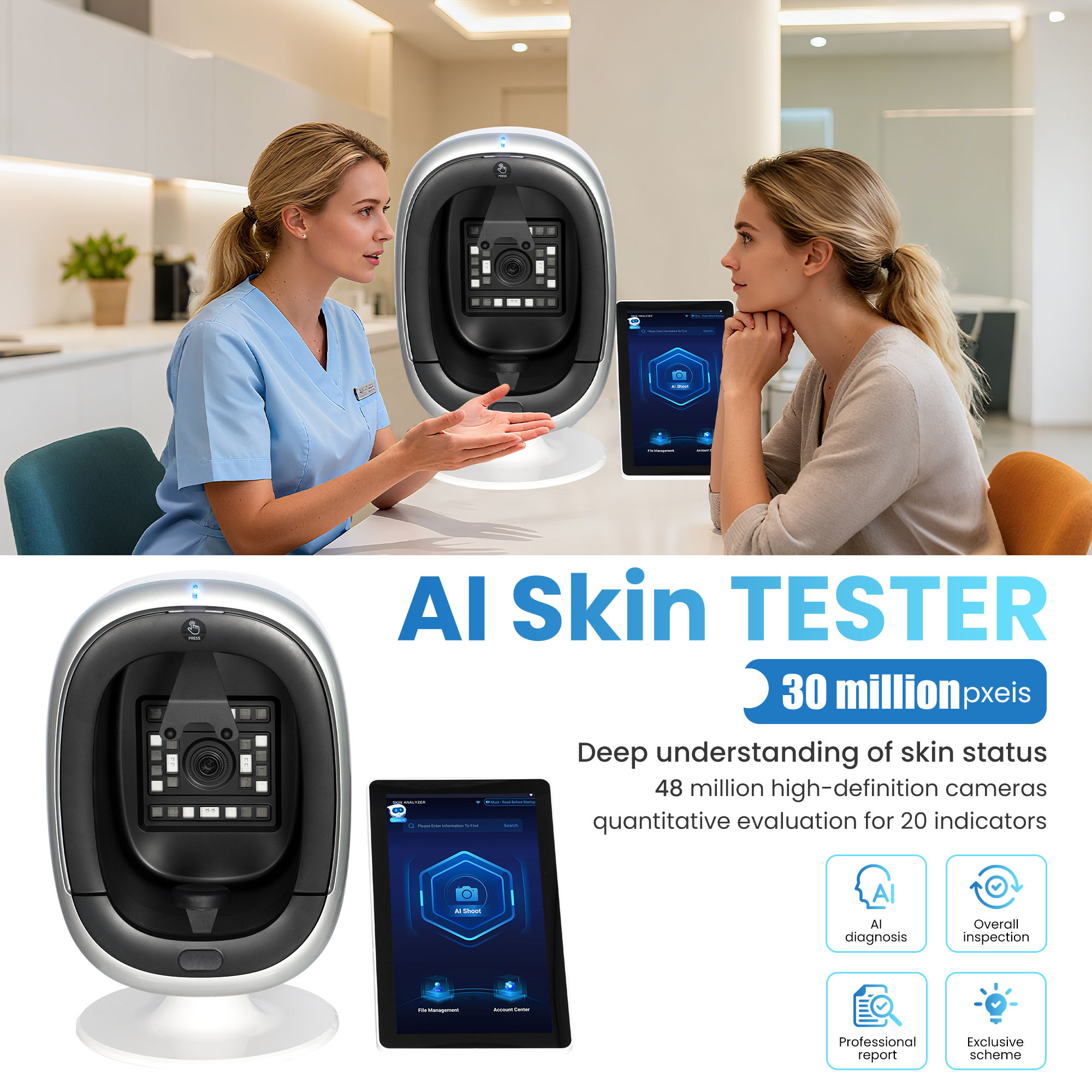 Intelligent 3D AI Skin Analyzer Professional Machine Facial Skin Testing Device With HD Camera For Beauty Salon Skin Health Assessment