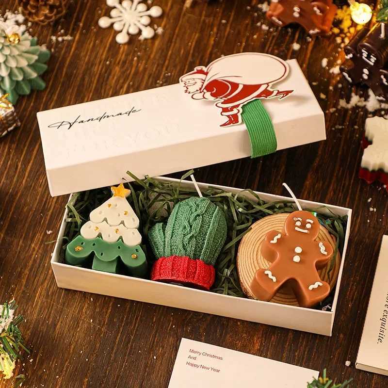 Creative 3piece Christmas Handmade Scented Candle Gift Set Green Christmas Tree White Deer Ginger Candy Man Green Gloves C251015