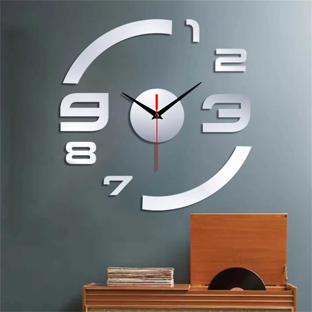 Diy Wall Clock Modern 3d DIMEnsion Mirror Art Wall Clock Arabic Numerals Wall Sticker Clock Home Room Decoration Black C251015
