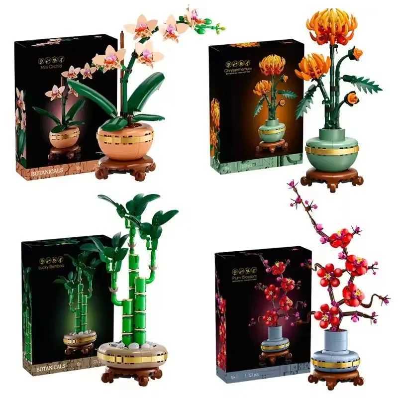 MINISO Creative Plum Blossom Orchid Chrysanthemum Lucky Flower 10343 10344 10368 10369 Building Blocks Bricks Toy Gift For Kids Y251014