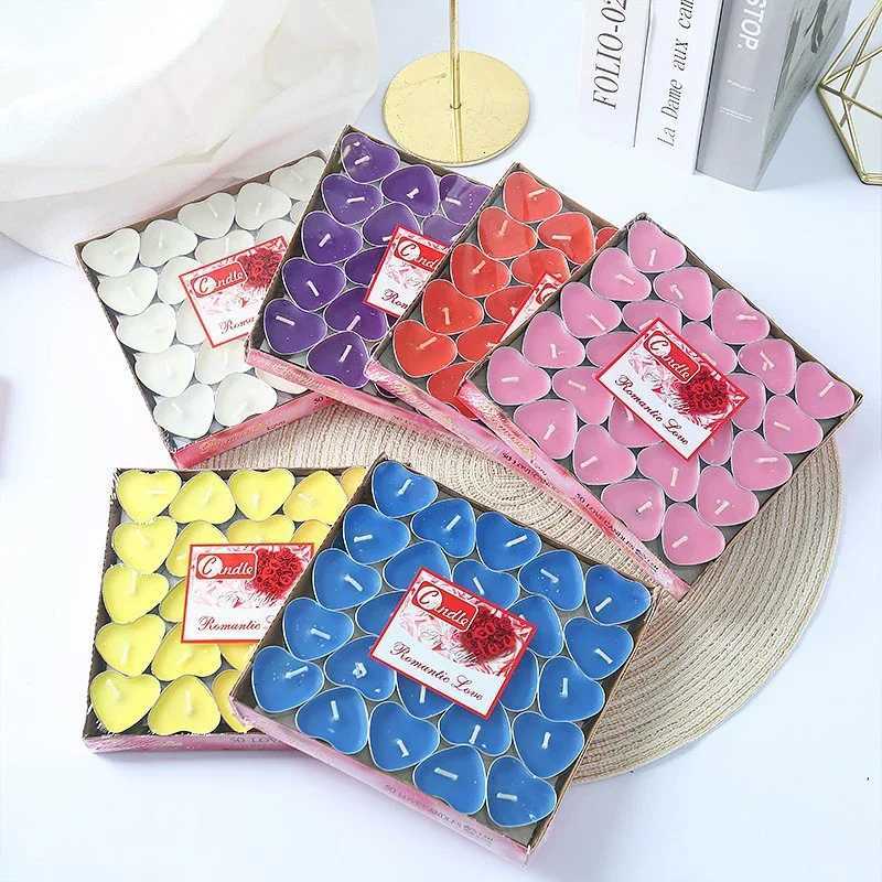 50pcs Round Heart Tea Lights Romantic Atmosphere Candles Anniversaries Wedding Party Hotel Decor Odorless Candles Wholesale C251015