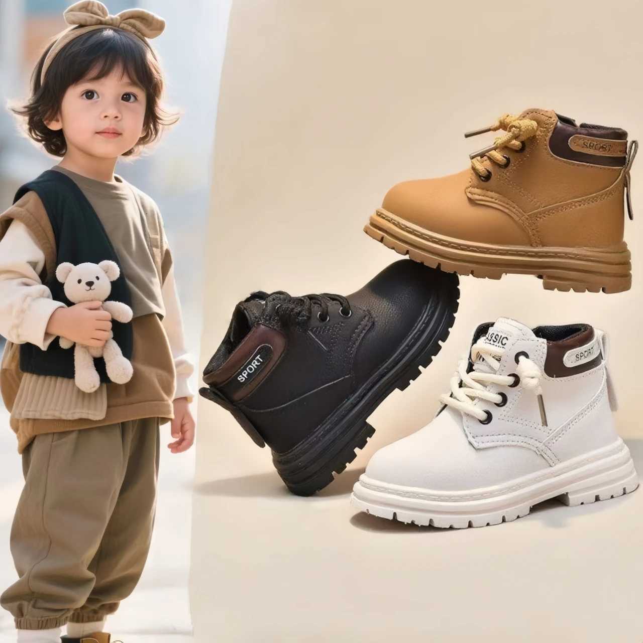 Kids Ankle Boots Side Zipper Round Toes Children Short Boots Waterproof 2025 New Fashion Boys Girls Leather Boots Pu Soft BottomT251015
