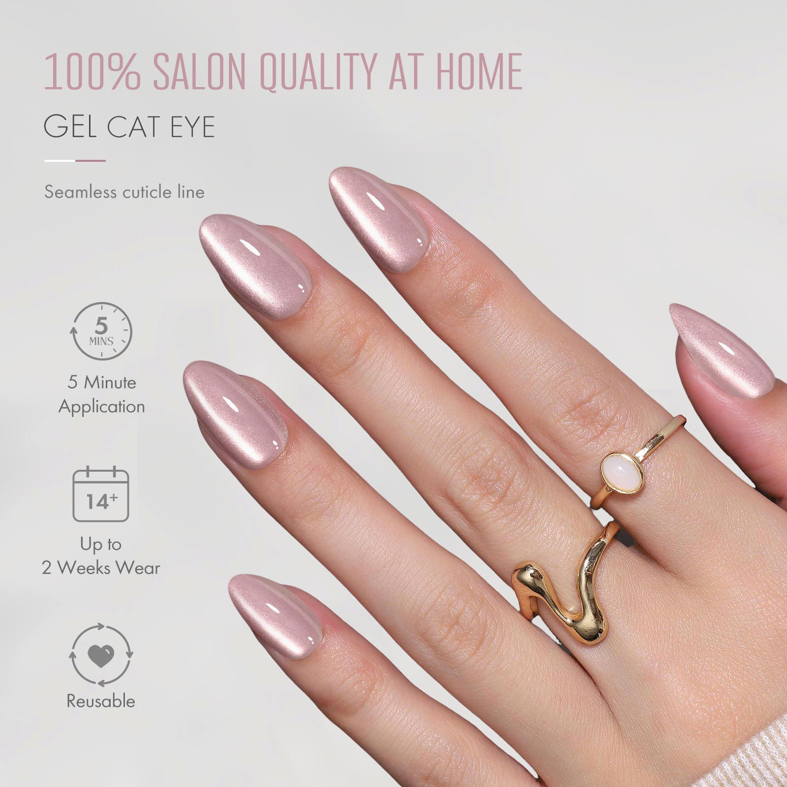 Elegant pointed almond press On nails Cats-eye Artificial Finger Extensions | Long-wearing Gel-Like Stick-On Claws with Professional Strength Bond Var