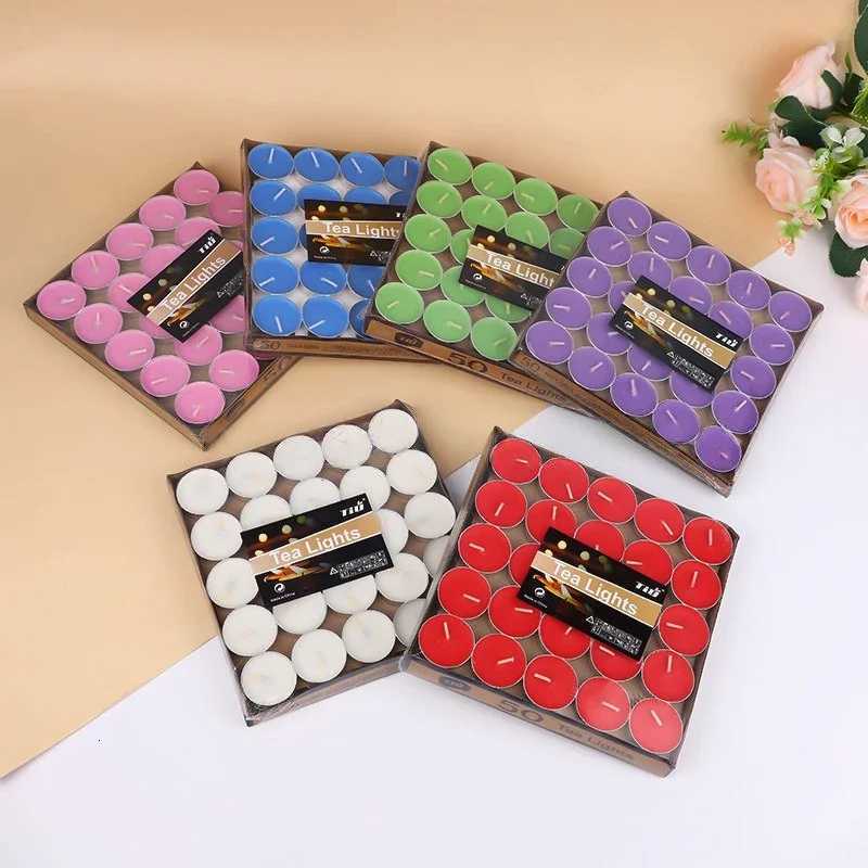 50pcs Round Heart Tea Lights Romantic Atmosphere Candles Anniversaries Wedding Party Hotel Decor Odorless Candles Wholesale C251015