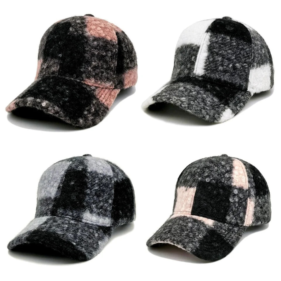 Winter Lamb Wool Cap Curved Brim Warm British Style Retro Classic Plaid Baseball Cap Men and Women 251014 - view 6
